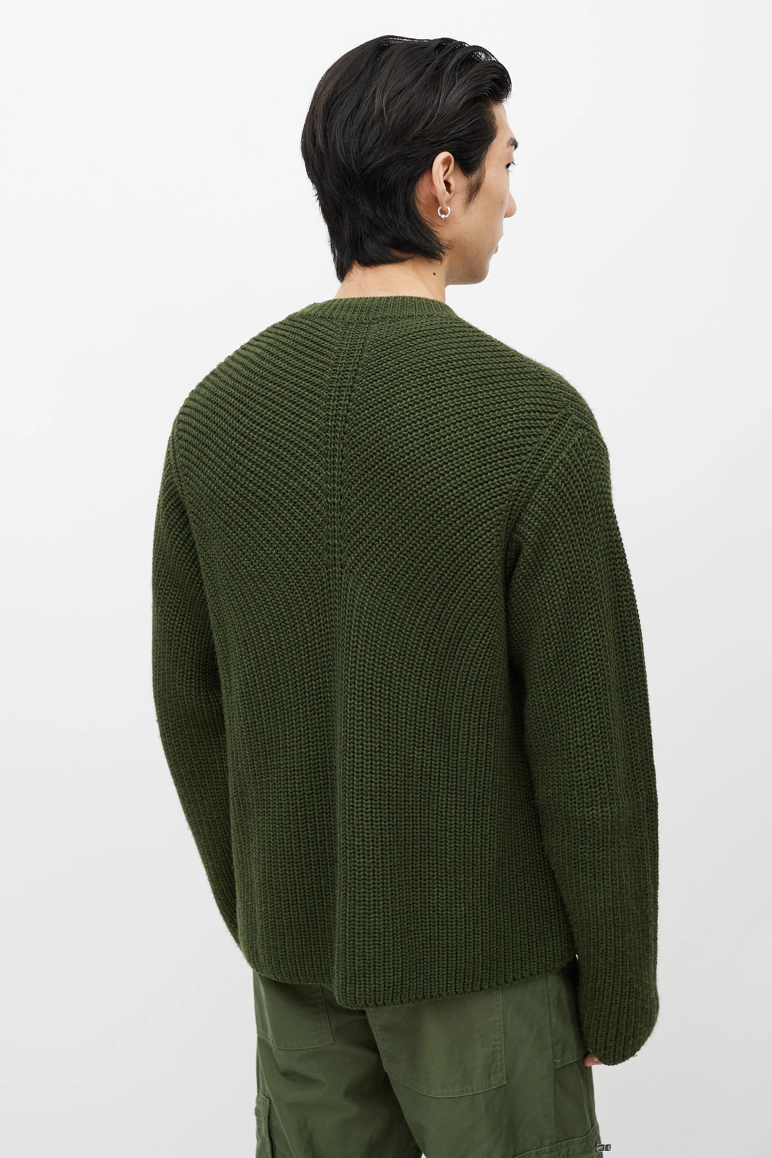 Green Wool Ribbed Knit Sweater