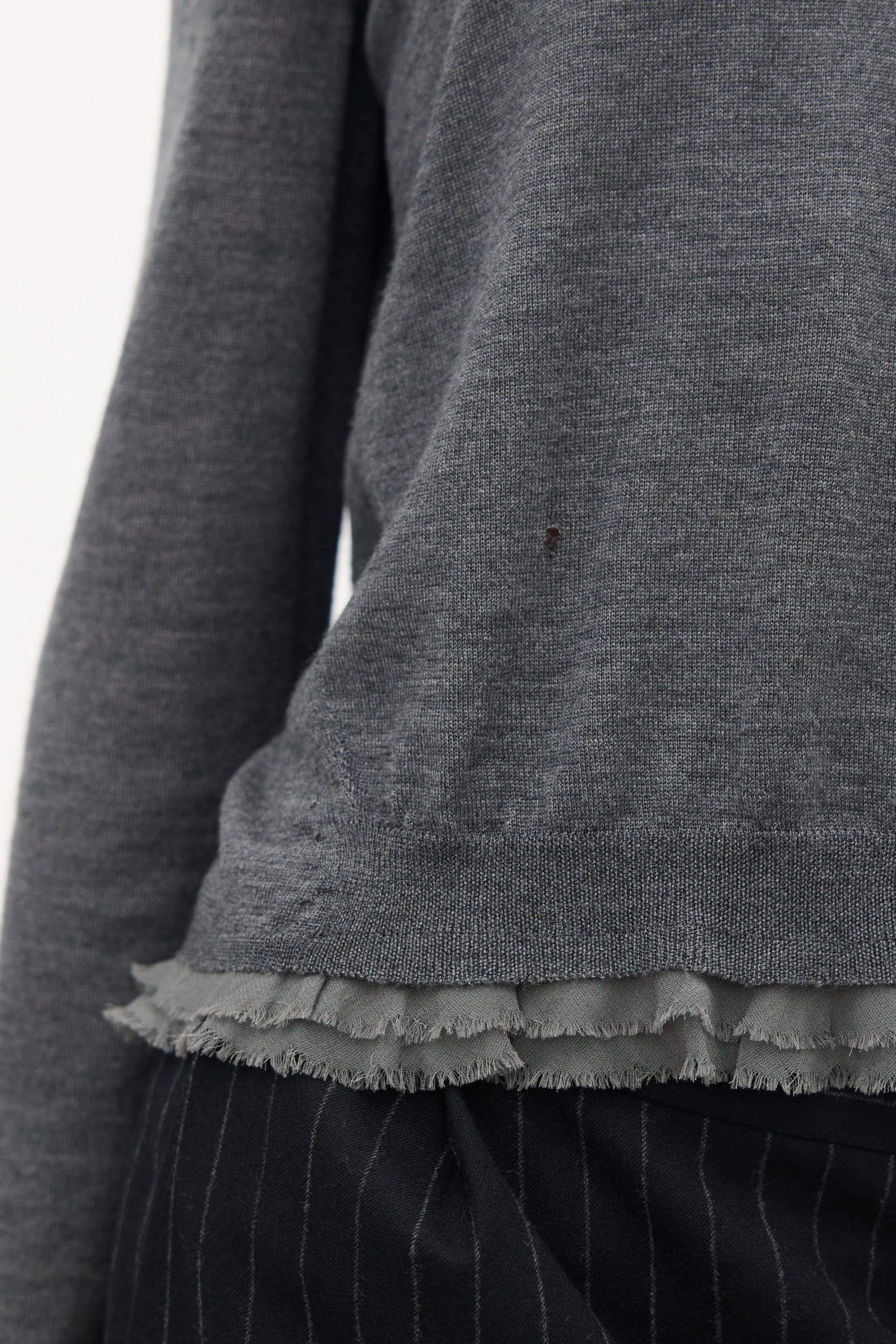 Grey Wool Knit Raw Hem Sweater