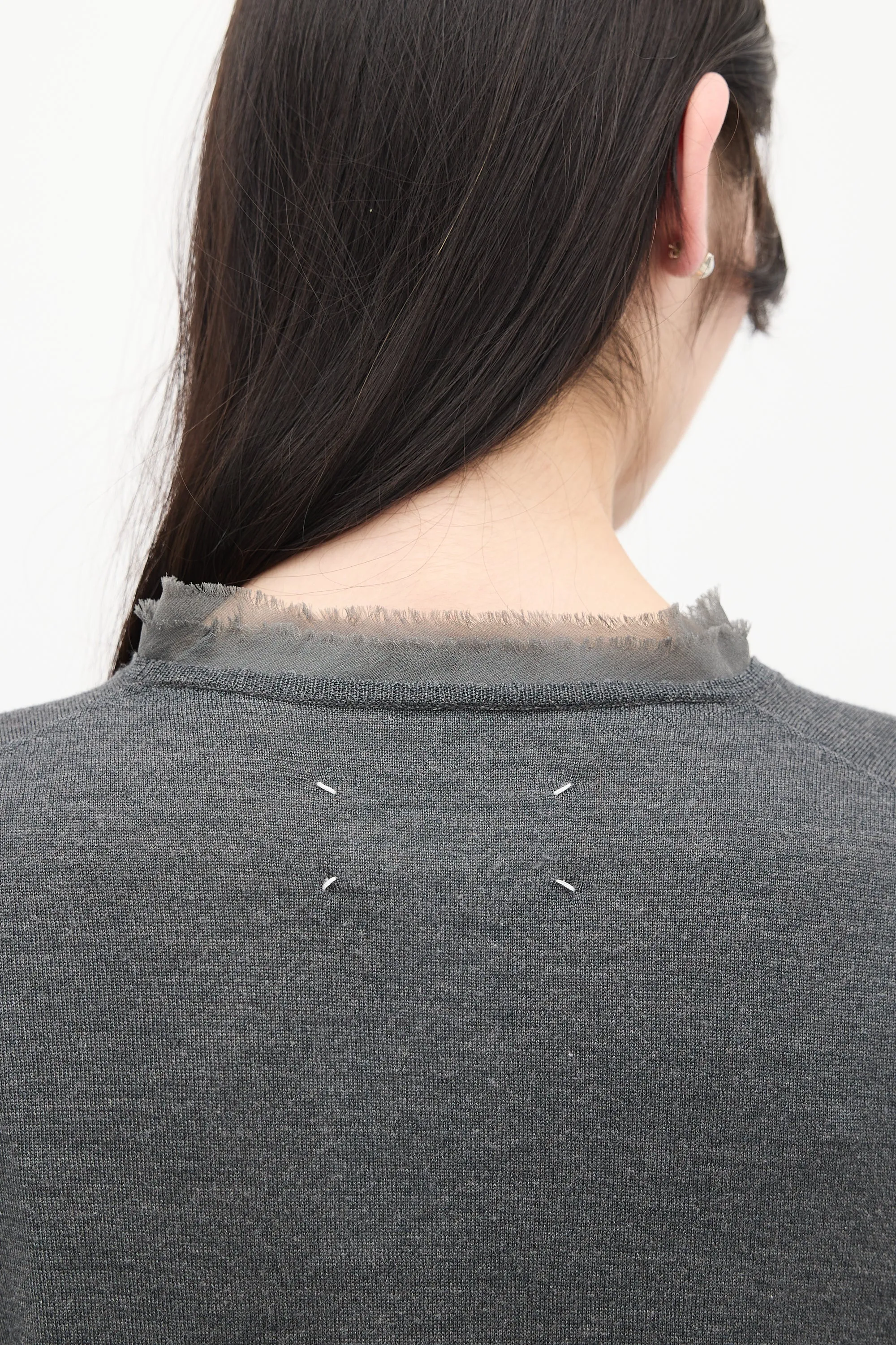 Grey Wool Knit Raw Hem Sweater