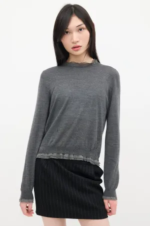 Grey Wool Knit Raw Hem Sweater