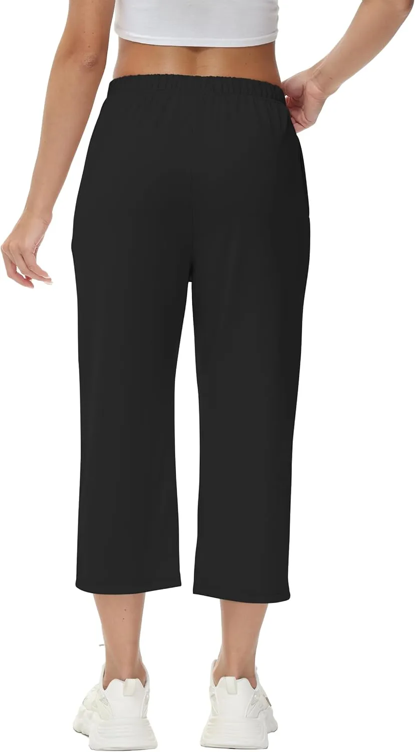 GUOLEZEEV Womens Cropped Pants Elastic Waist Pull On Capris Pants Casual Basic Capri 2024 Summer Pants