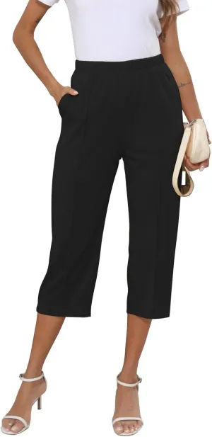 GUOLEZEEV Womens Cropped Pants Elastic Waist Pull On Capris Pants Casual Basic Capri 2024 Summer Pants