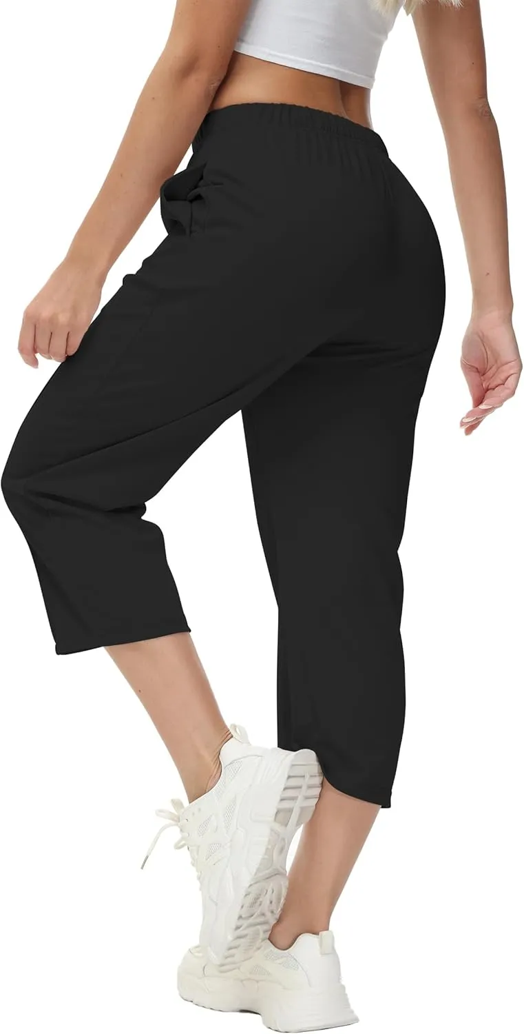 GUOLEZEEV Womens Cropped Pants Elastic Waist Pull On Capris Pants Casual Basic Capri 2024 Summer Pants
