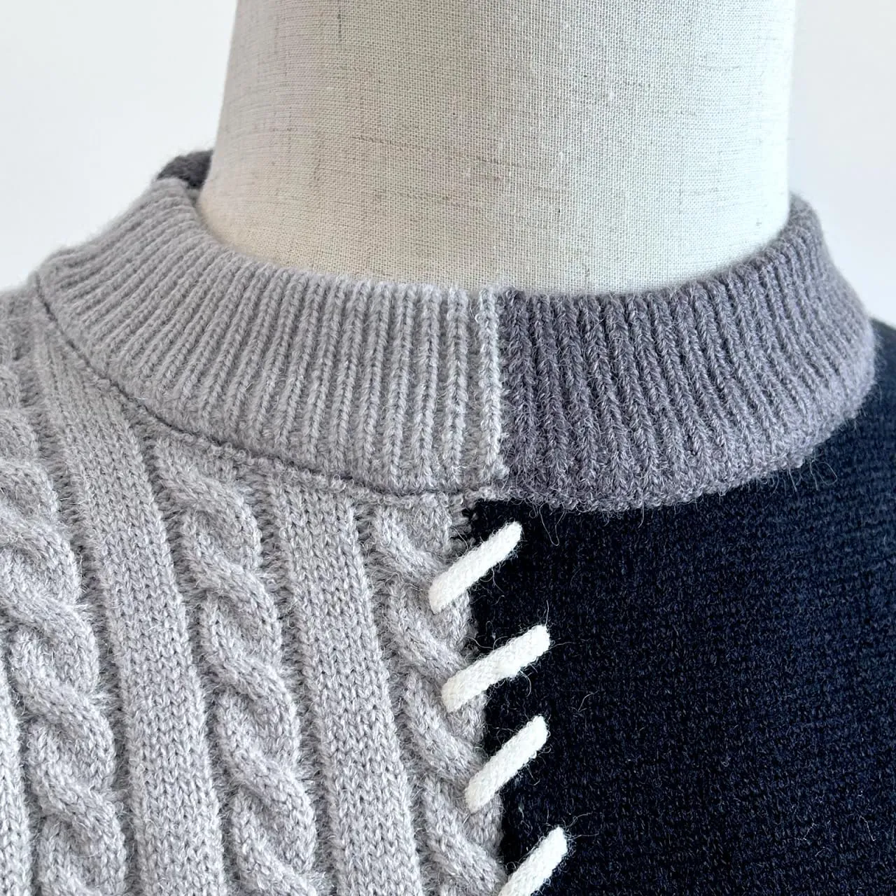 GURUNVANI Patchwork Sweater Mens Colorblock Jumper Cable Knitted Pullover Oversized