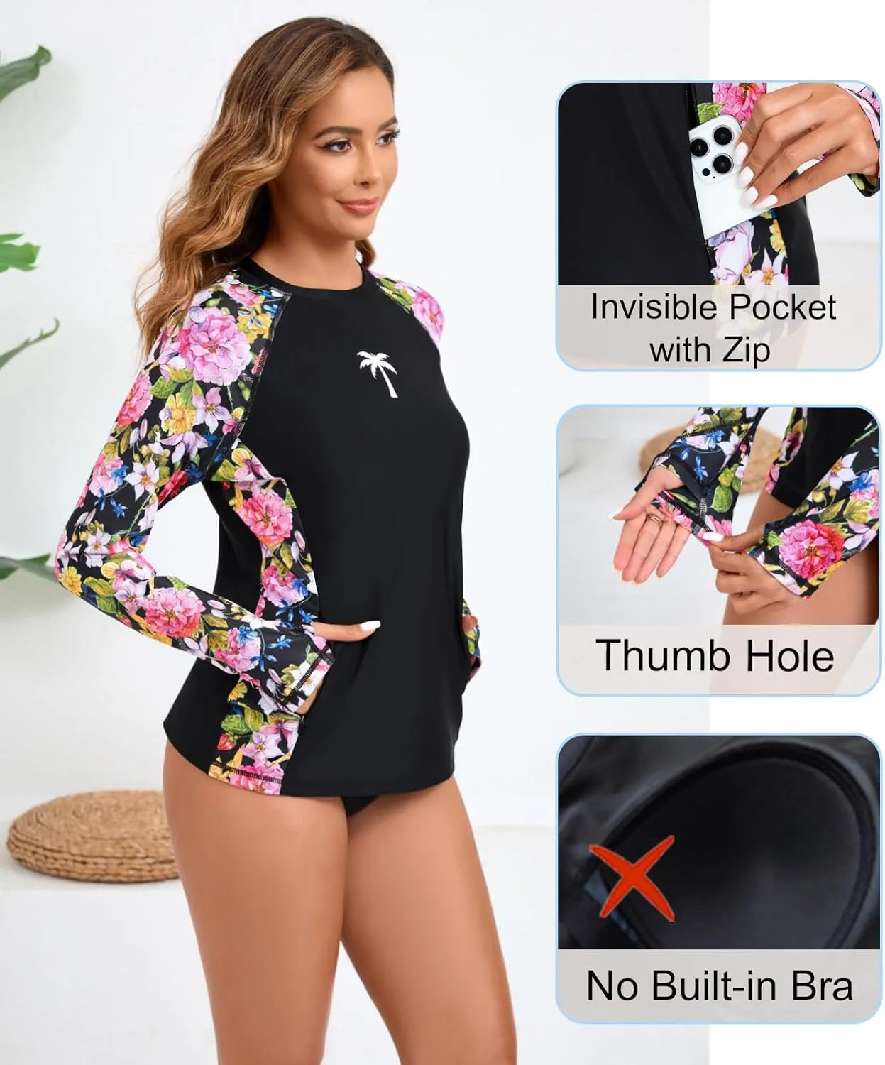 Halcurt Women's Long Sleeve Swim Shirt UPF 50  Rash Guard Top