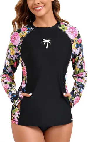 Halcurt Women's Long Sleeve Swim Shirt UPF 50  Rash Guard Top