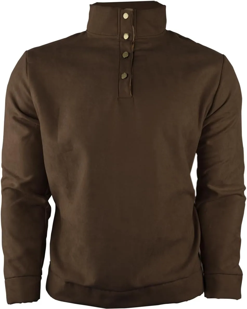 HARGLESMAN Mens Suede Sweatshirts Stand Collar Button Up Love Sleeve Pullover with Elbow Patches