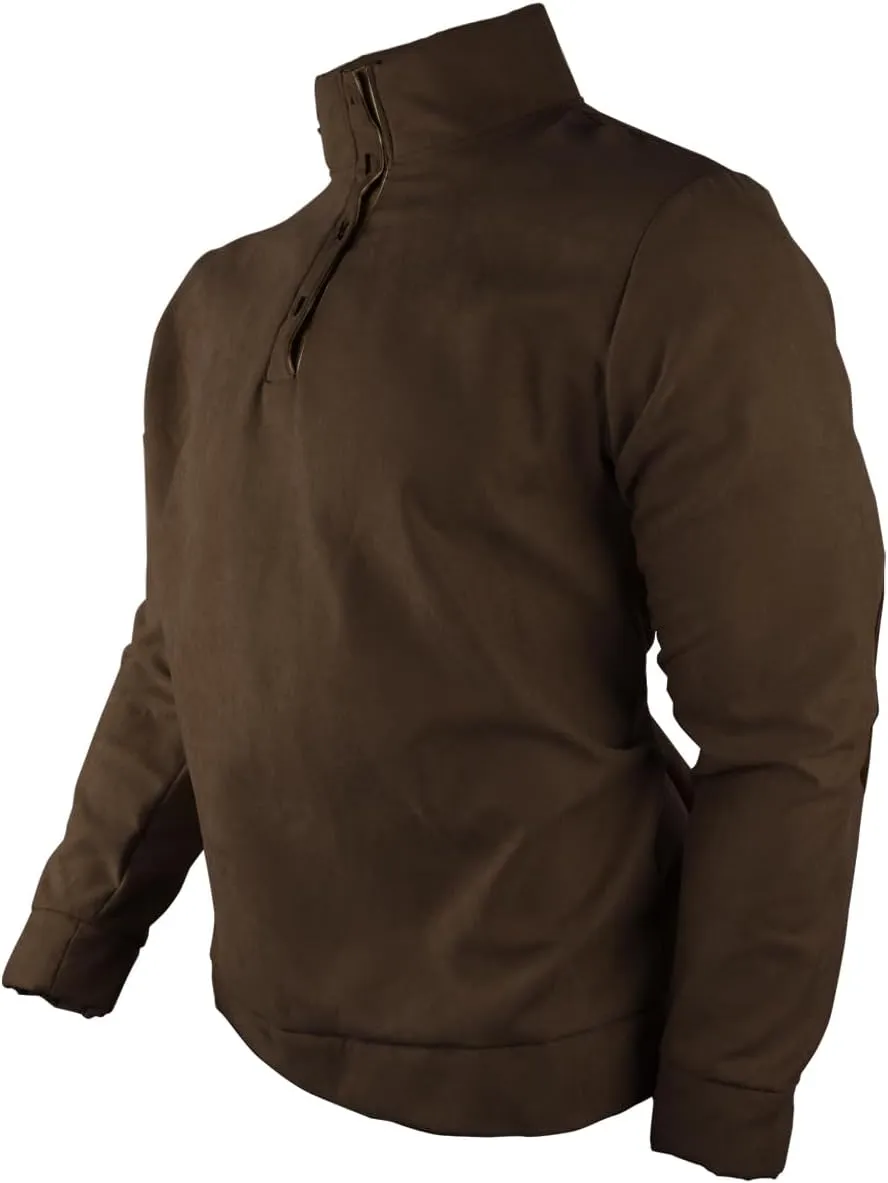 HARGLESMAN Mens Suede Sweatshirts Stand Collar Button Up Love Sleeve Pullover with Elbow Patches