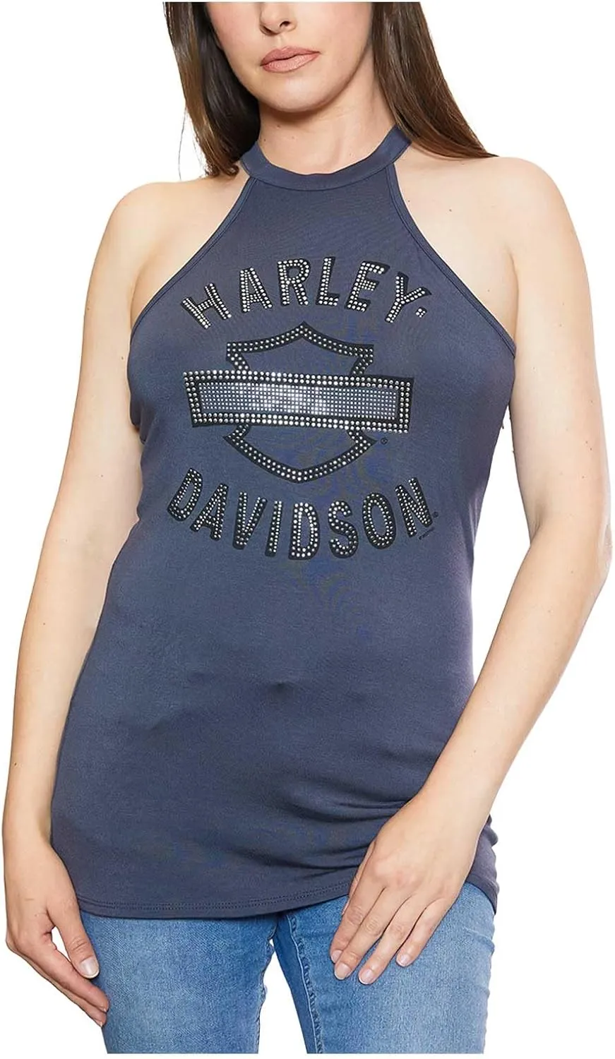 Harley-Davidson Women's Stamped Stone Sleeveless Mock Neck Tank Top - Gray