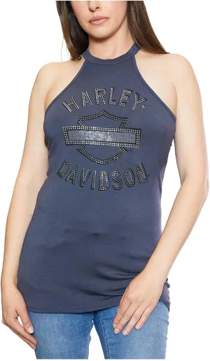 Harley-Davidson Women's Stamped Stone Sleeveless Mock Neck Tank Top - Gray