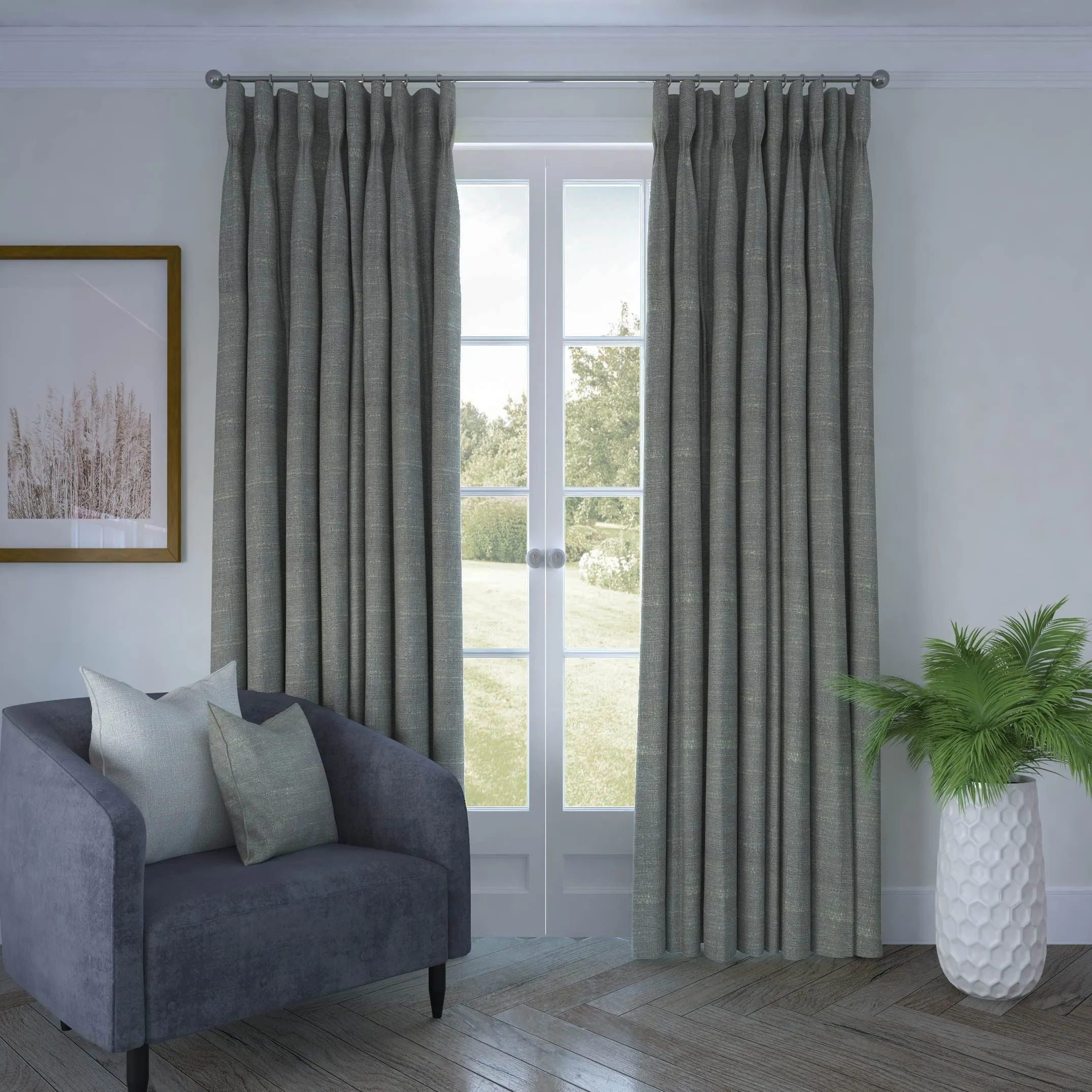 Harmony Linen Blend Grey Textured Curtains