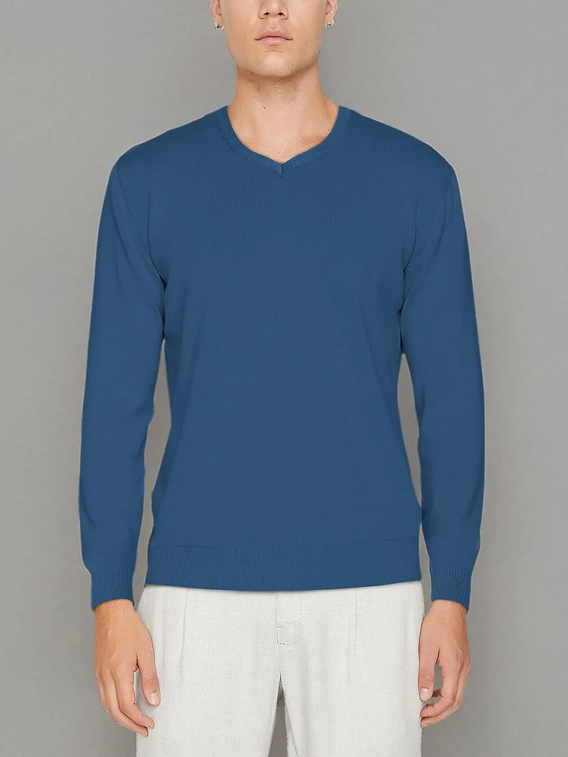 Hat and Beyond Mens Premium Knit Sweater Slim Fit Lightweight Pullover Long Sleeve Crewneck & V-Neck Sweatshirt