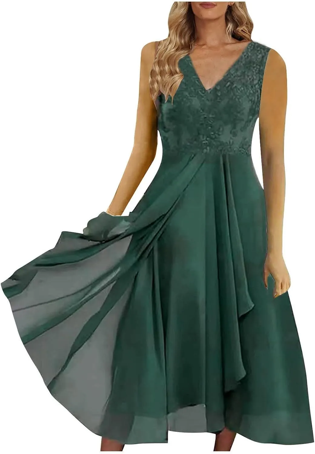 HGps8w Mother of The Groom Dresses for Wedding Sleeveless Lace Appliques High Low V Neck Chiffon Flowy Formal Evening Dress