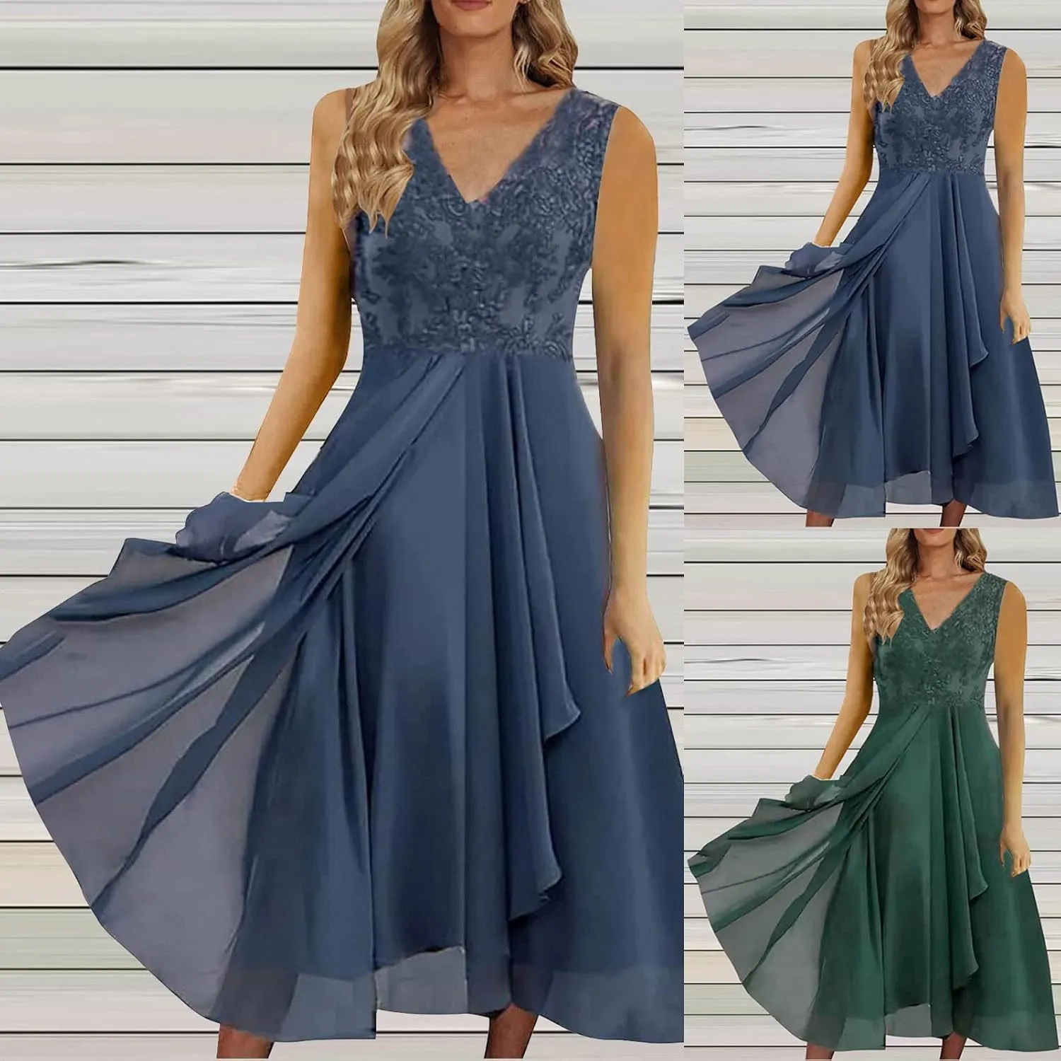 HGps8w Mother of The Groom Dresses for Wedding Sleeveless Lace Appliques High Low V Neck Chiffon Flowy Formal Evening Dress