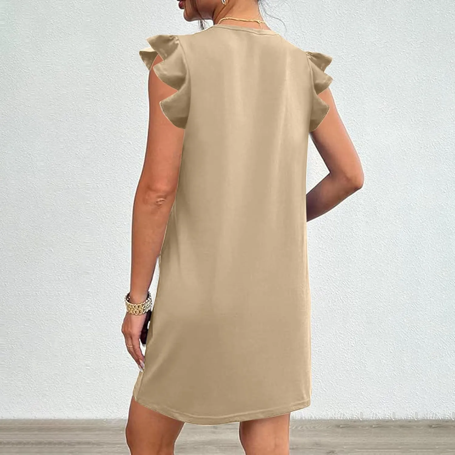 HGps8w Summer Dresses for Women 2025 Ruffle Sleeveless Crew Neck Loose Short Dress Mini Beach Sundress with Pockets