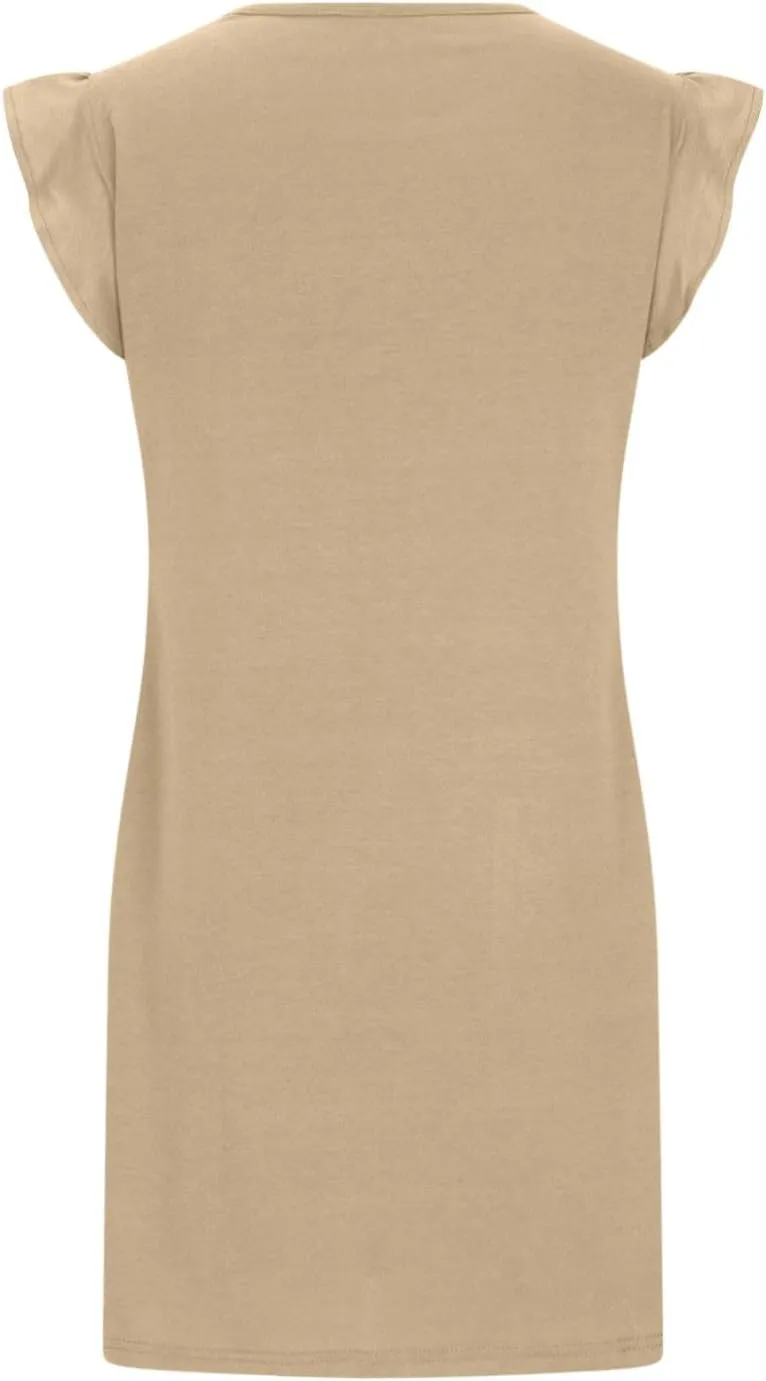 HGps8w Summer Dresses for Women 2025 Ruffle Sleeveless Crew Neck Loose Short Dress Mini Beach Sundress with Pockets