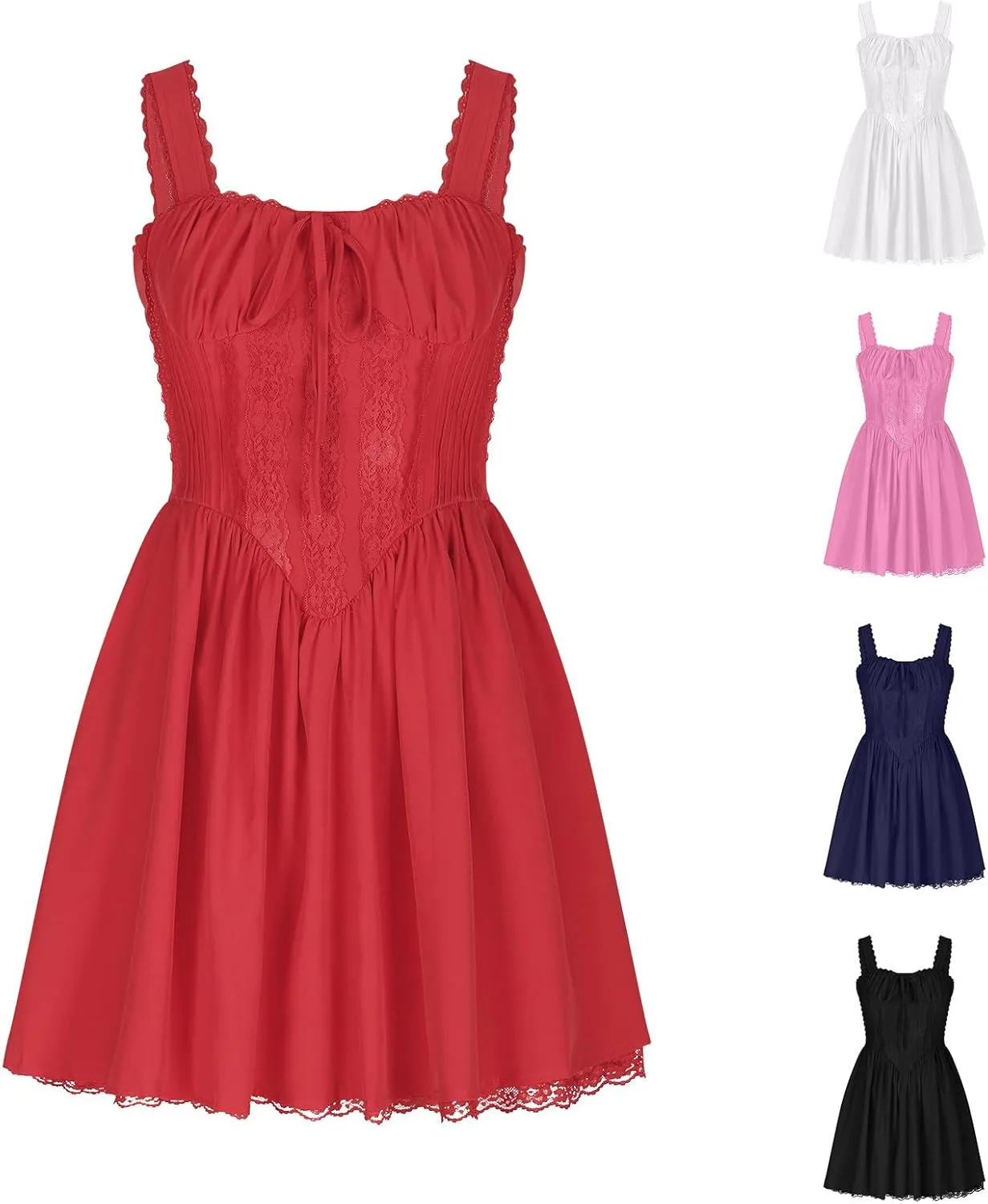 HGps8w Women's Corset Mini Dress Sexy Sleeveless Lace Trim Low Cut Backless Short Dress Ruffle Cocktail Sundress
