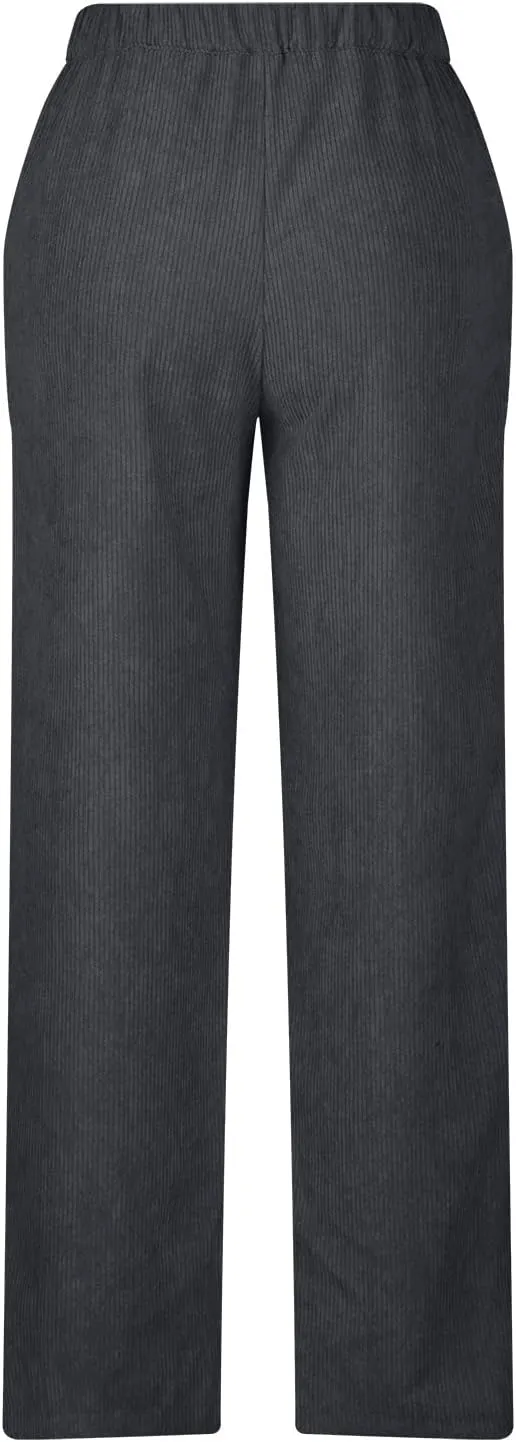 HGps8w Womens High Waist Corduroy Pants Y2K Straight Wide Leg Casual Workout Trousers with Pocket Teen Girls Baggy Streetwear