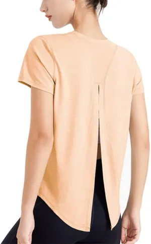 HSQMA Women Workout Shirts Short Sleeve Athletic Running Gym Tee Shirts Yoga TopQuick Dry Fitness Gym T ShirtOpen Back Running Gym Activewear (Color : Orange, Size : M/)