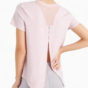 HSQMA Women Workout Shirts Short Sleeve Athletic Running Gym Tee Shirts Yoga TopQuick Dry Fitness Gym T ShirtOpen Back Running Gym Activewear (Color : Pink, Size : S/)