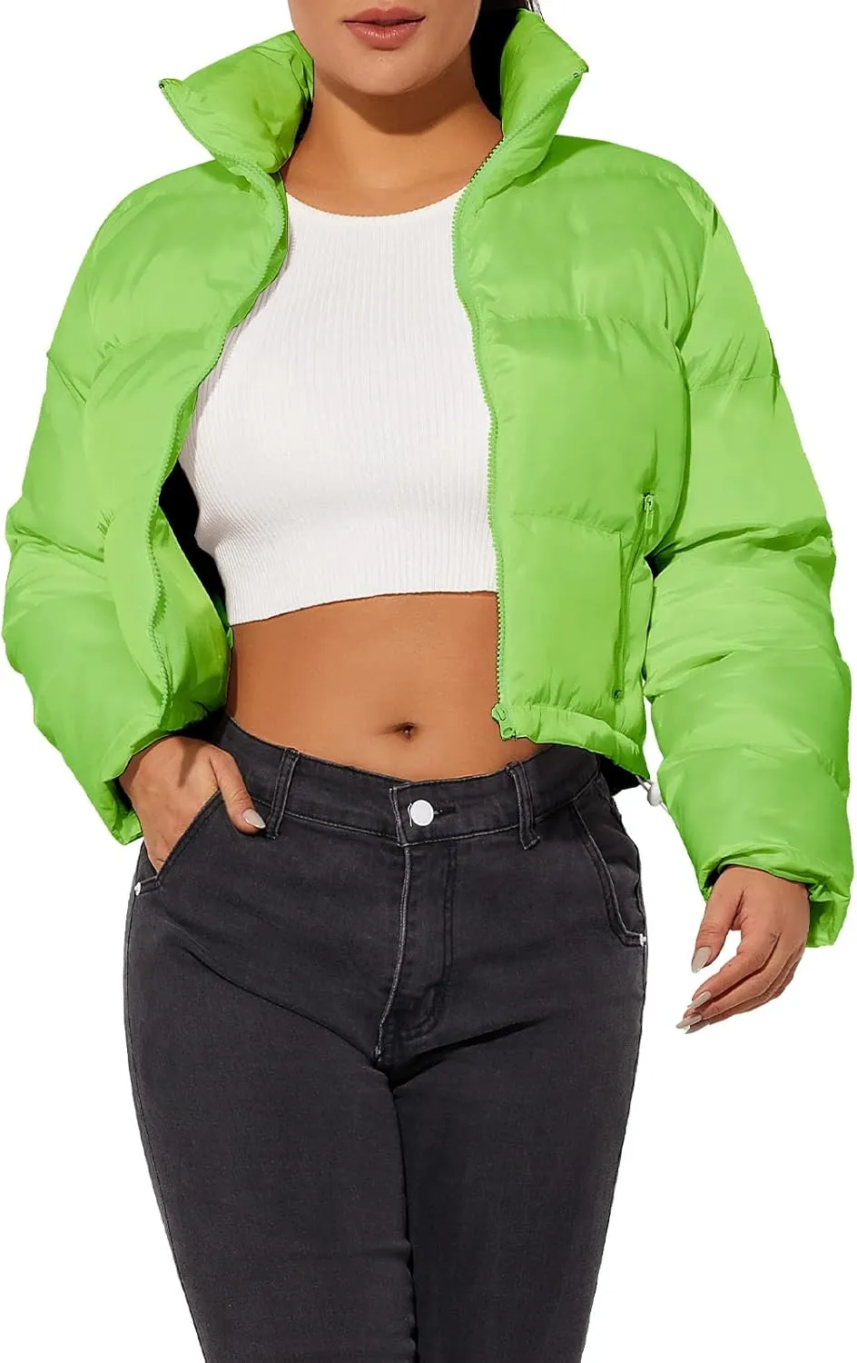Hujoin Women's Crop Short Jacket Cropped Puffer Fashion Jackets for Women Warm Winter Lightweight Coat
