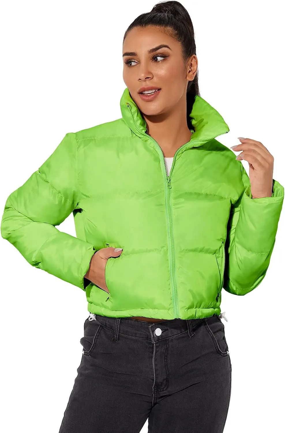 Hujoin Women's Crop Short Jacket Cropped Puffer Fashion Jackets for Women Warm Winter Lightweight Coat
