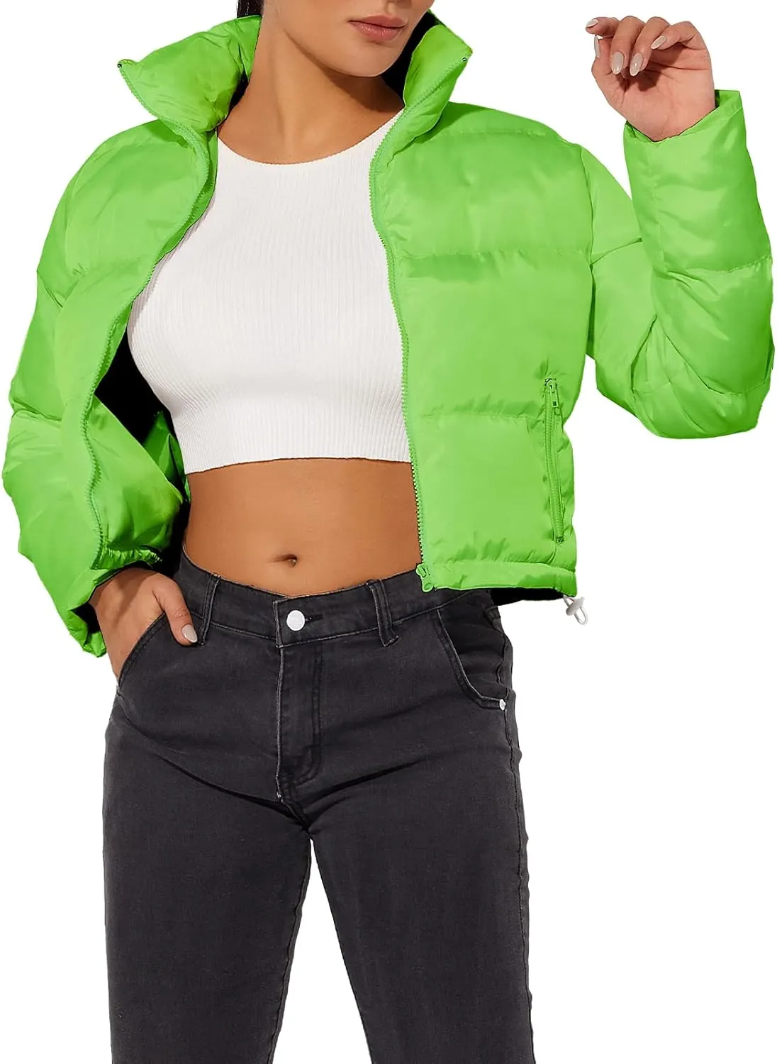 Hujoin Women's Crop Short Jacket Cropped Puffer Fashion Jackets for Women Warm Winter Lightweight Coat