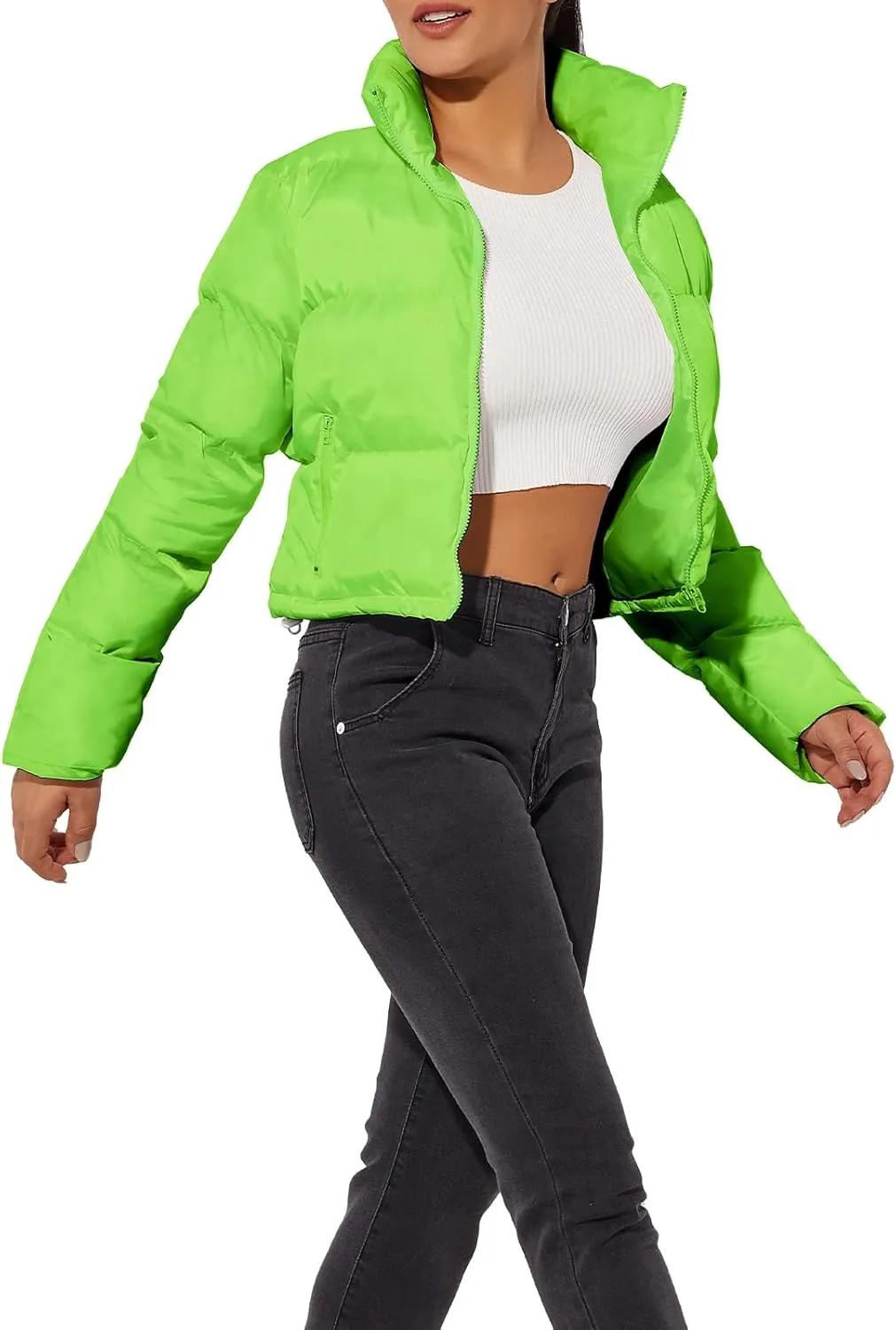 Hujoin Women's Crop Short Jacket Cropped Puffer Fashion Jackets for Women Warm Winter Lightweight Coat