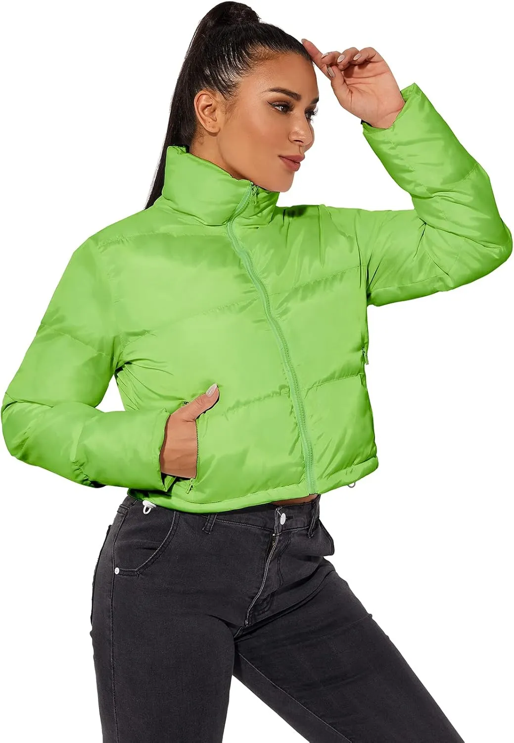 Hujoin Women's Crop Short Jacket Cropped Puffer Fashion Jackets for Women Warm Winter Lightweight Coat