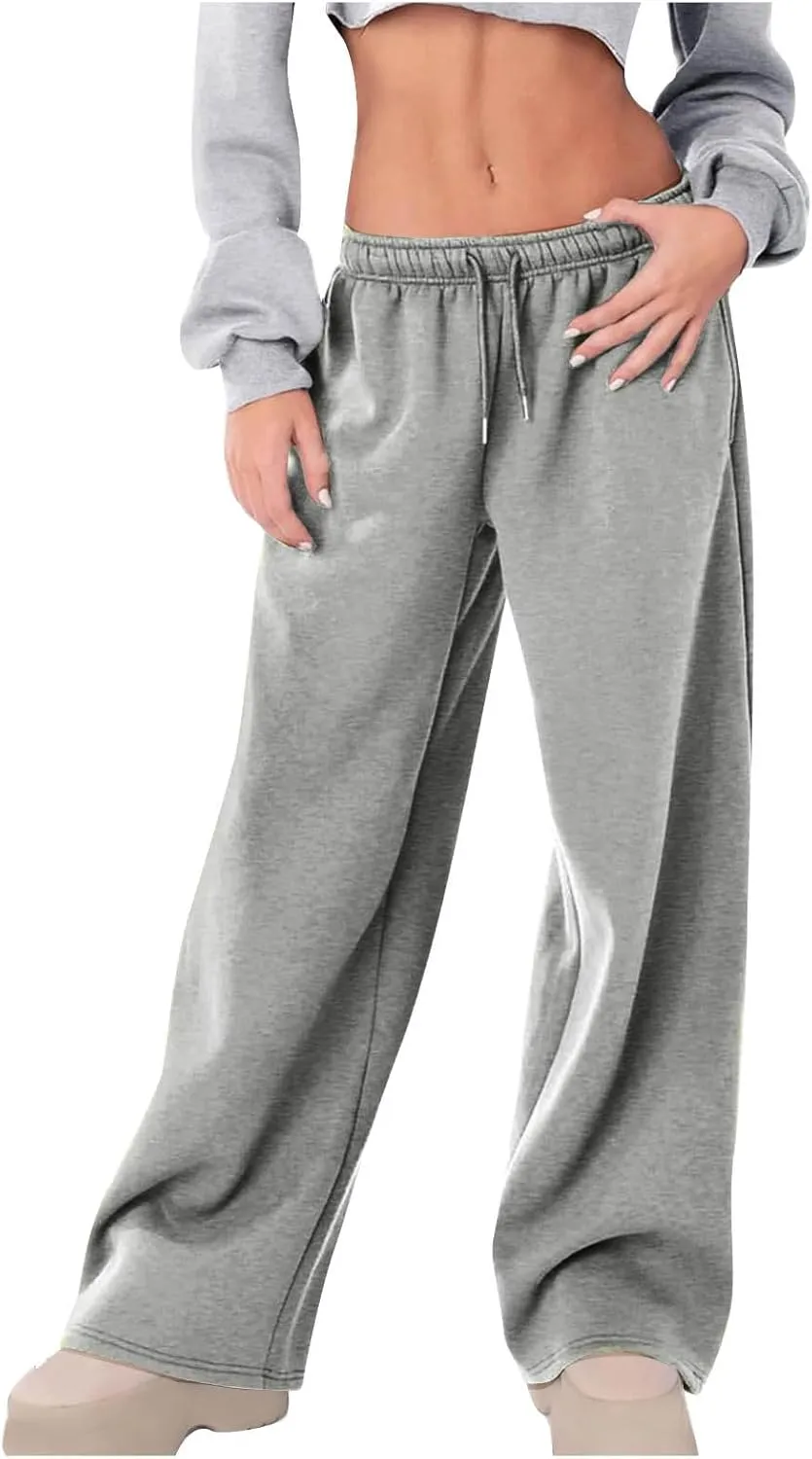 Hvyesh Sweatpants Women Baggy Wide Leg Low Rise Sweat Pants Y2k, Athletic Pants for Women Loose Fit, Comfy Fleece Lined Pants