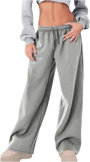 Hvyesh Sweatpants Women Baggy Wide Leg Low Rise Sweat Pants Y2k, Athletic Pants for Women Loose Fit, Comfy Fleece Lined Pants