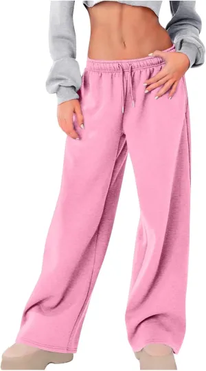 Hvyesh Sweatpants Women Baggy Wide Leg Low Rise Sweat Pants Y2k, Athletic Pants for Women Loose Fit, Comfy Fleece Lined Pants