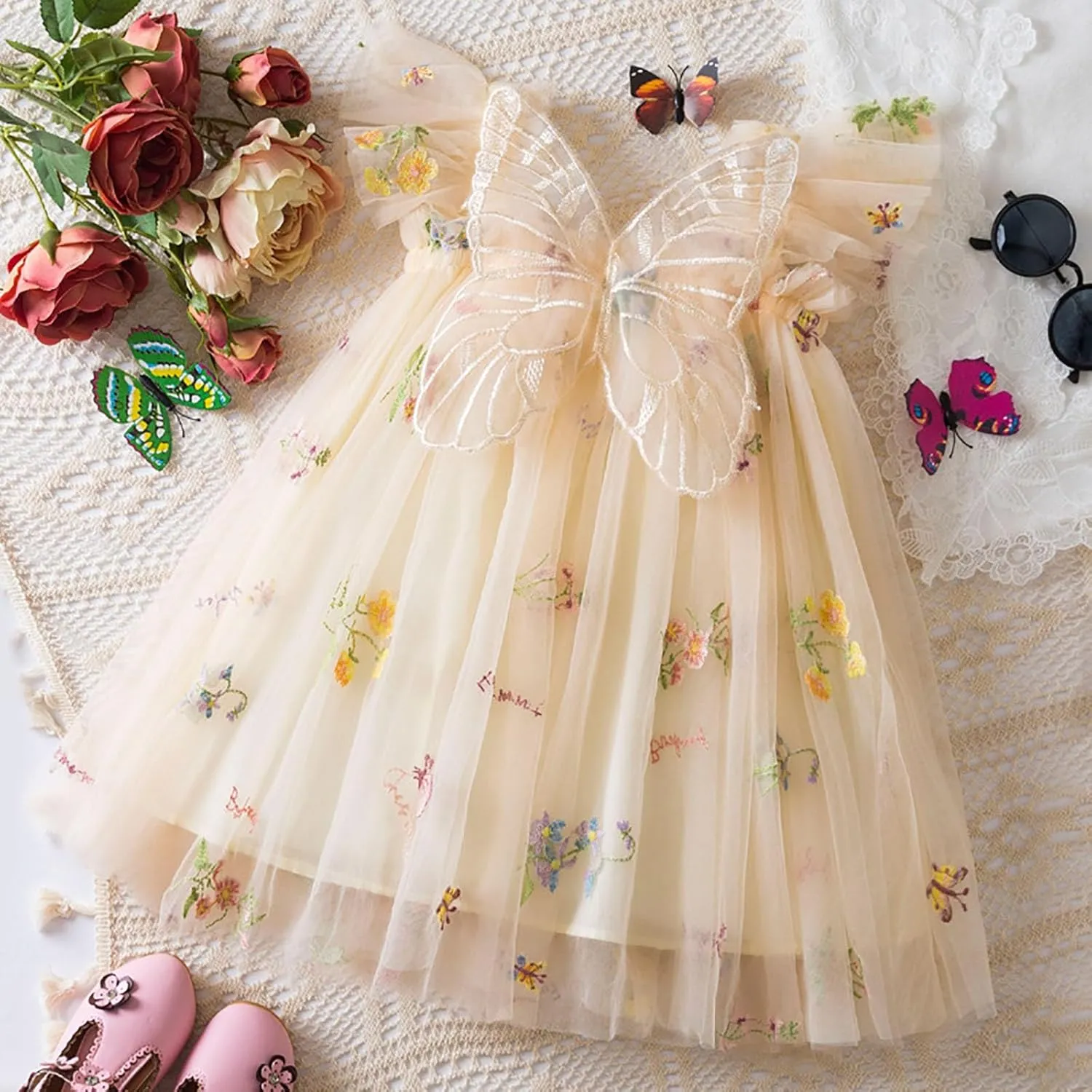Infant Baby Ruffle Dress Toddler Girls Tulle Tutu Mesh Skirt Kids Girls Cute Butterfly Toddler Girl Dresses 6