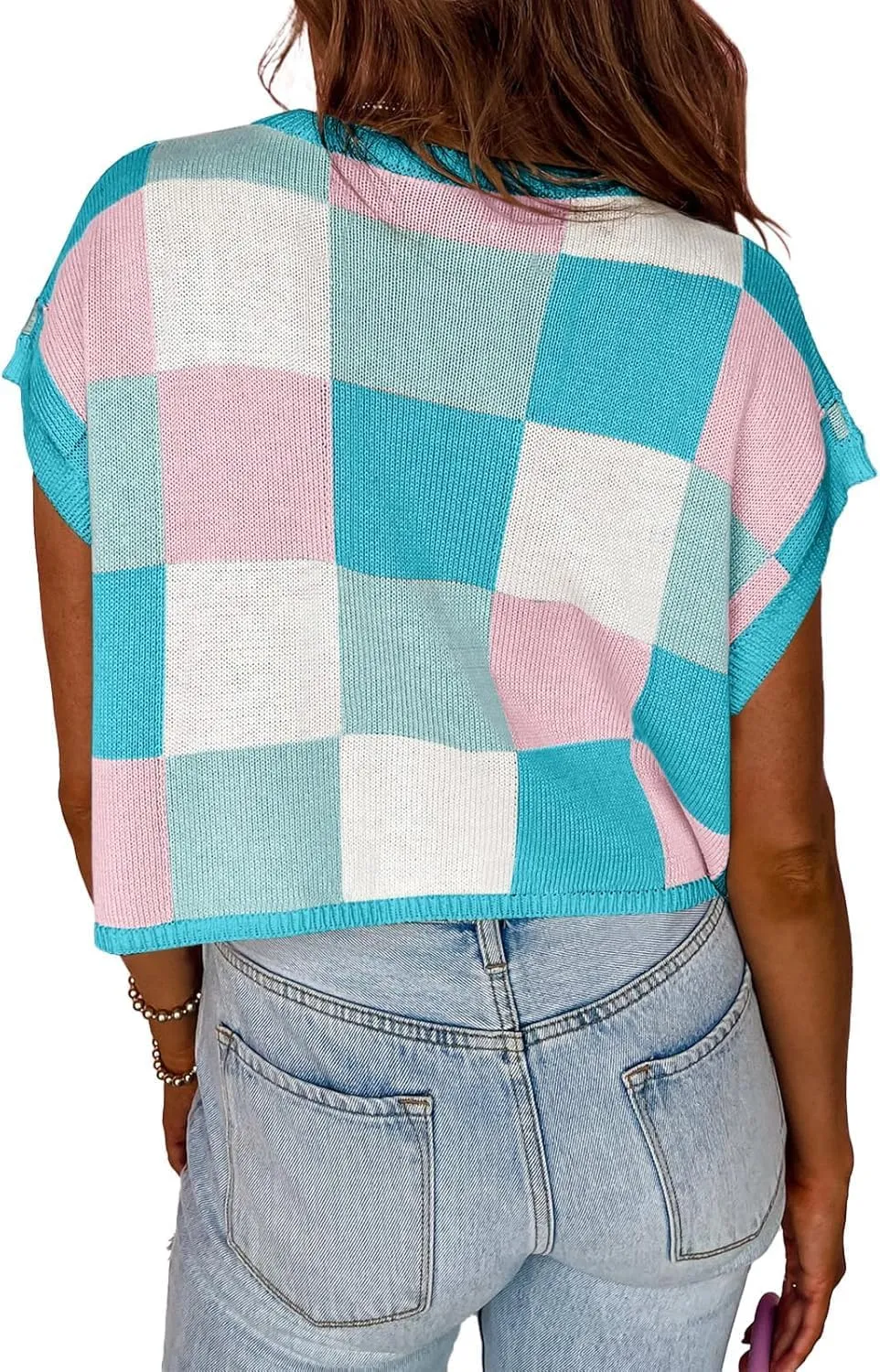 IRISGOD Womens Cap Sleeve Knit Tops Summer Short Sleeve Sweater Vest Color Block Crop T-Shirts