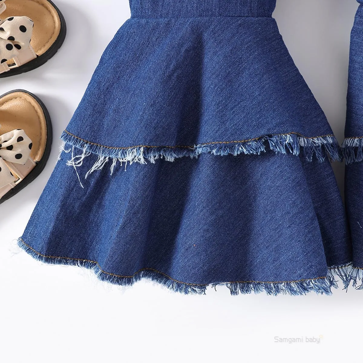 IWEMEK Toddler Girls Ruffle Ripped Jeans Bell Bottom Flare Pants Ripped Denim Leggings Trousers Elastic Waist Ruffle Pants