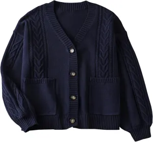 JASCLS Women's Long Sleeve Color Block Chunky Cable Knitted Oversized Sweater Cardigans for Women