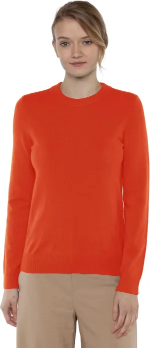 JENNIE LIU Women's 100% Pure Cashmere Long Sleeve Crew Neck Sweater