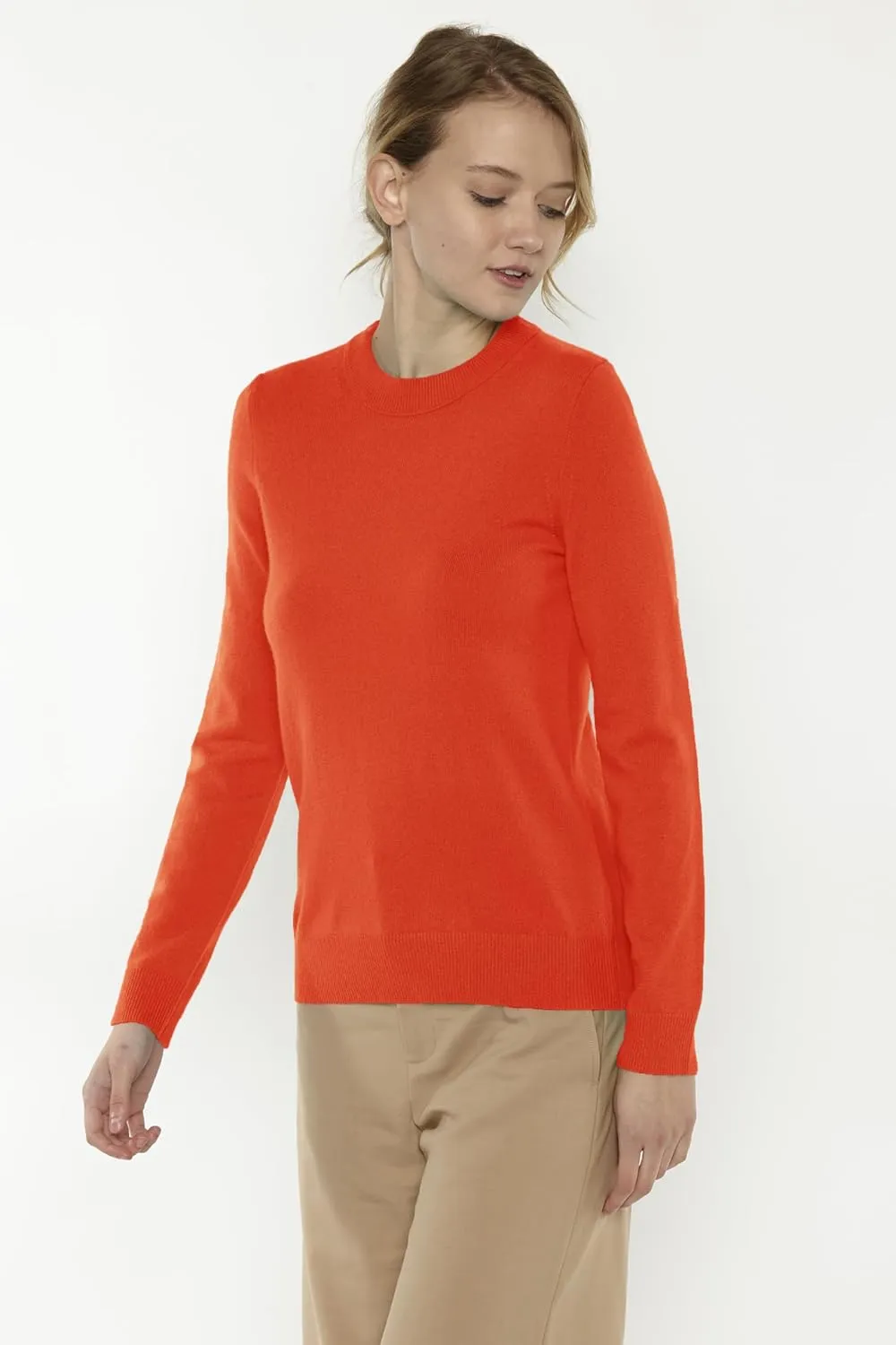 JENNIE LIU Women's 100% Pure Cashmere Long Sleeve Crew Neck Sweater