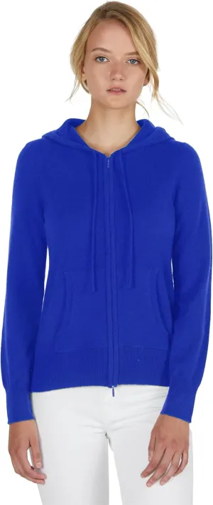 JENNIE LIU Women's 100% Pure Cashmere Long Sleeve Zip Hoodie Cardigan Sweater