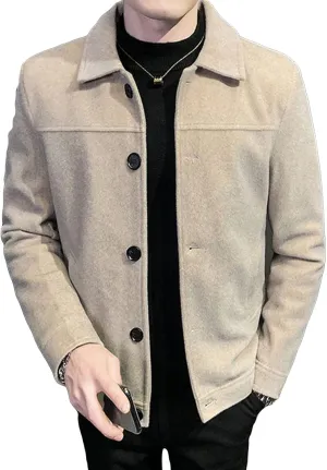 JEShifangjiusu Men'S Classic Notched Collar Casual Double Breasted Wool Blend Pea Coat Business Down Jacket Trench Topcoat