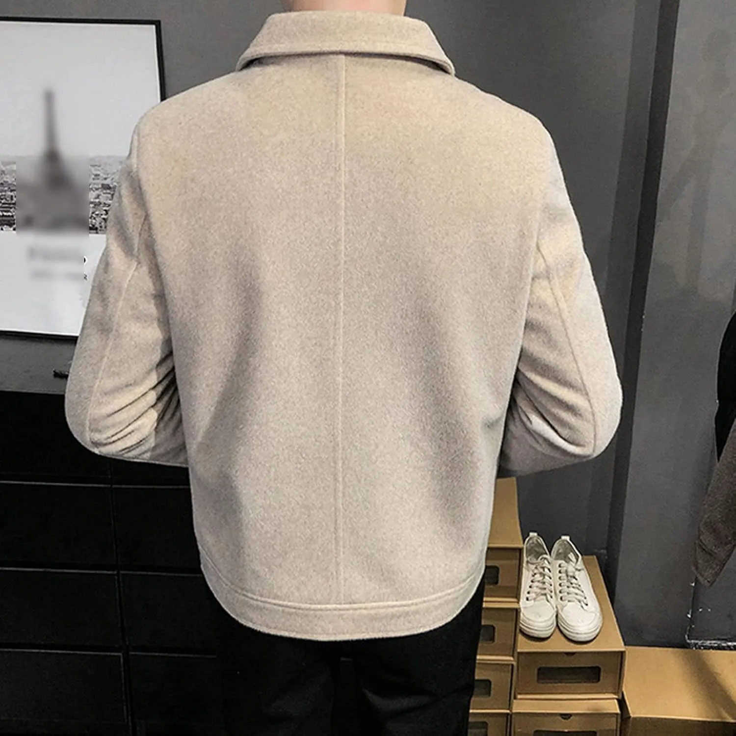 JEShifangjiusu Men'S Classic Notched Collar Casual Double Breasted Wool Blend Pea Coat Business Down Jacket Trench Topcoat