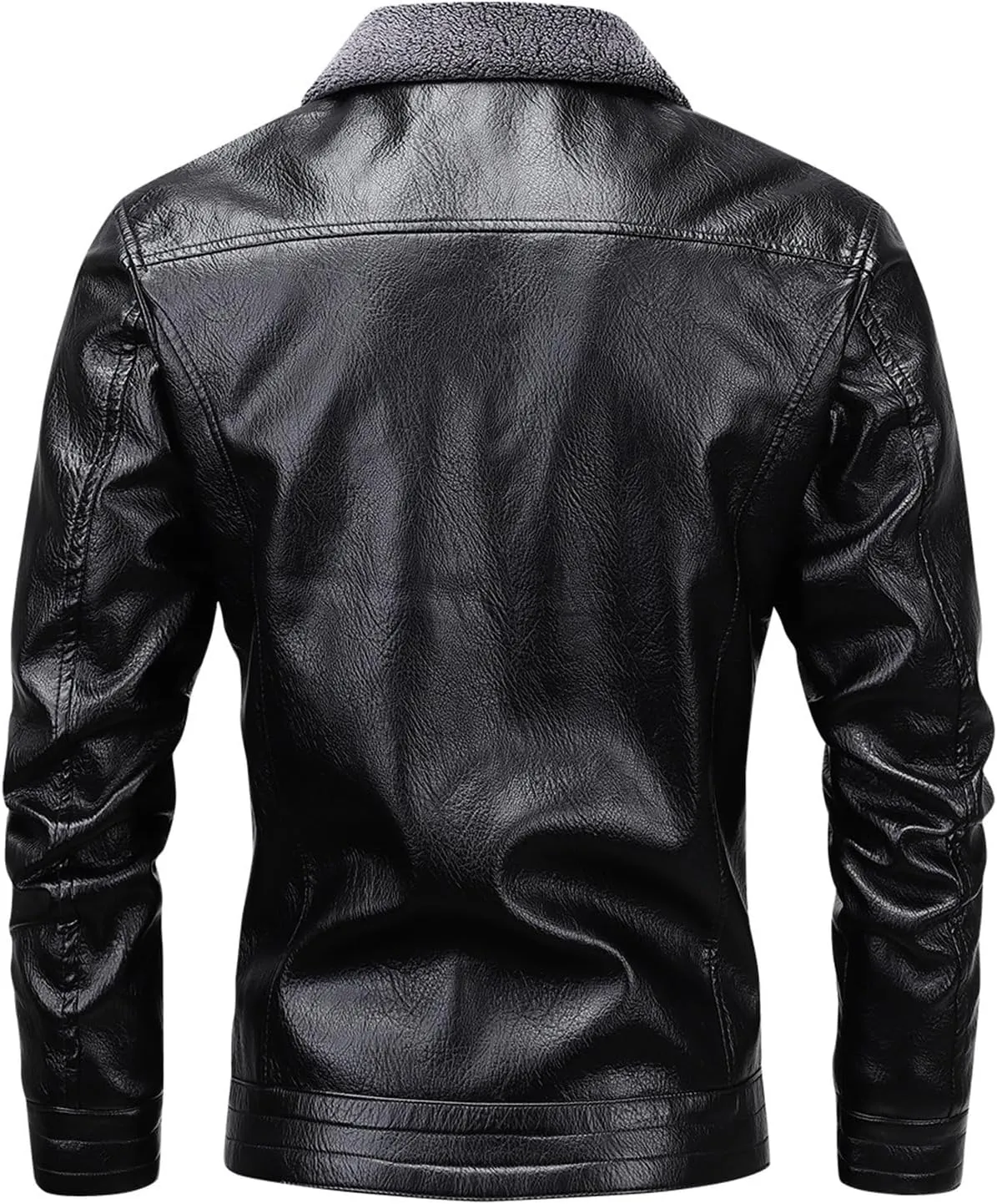 JEsilunmaMY Men's Fur Collar Winter Leather Jacket Full Zip Fleece Lined Lapel Sherpa Coat Slim Fit Casual Bomber Outwear