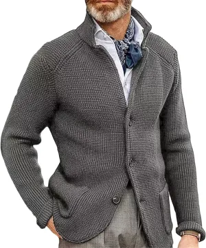 JEsilunmaMY Mens Solid Color Waffle Knit Cardigan Casual Button Up Pocket Blazer Jacket Fall Winter Slim Fit Sweater Coat