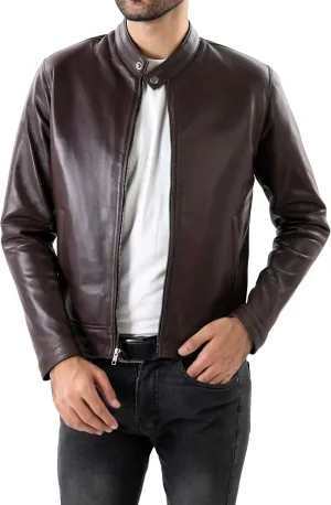Jild Classical Single Piece Lambskin Leather Jacket Men - Everyday Wear Snap Tab Collar Mens Motorcycle Leather Jacket