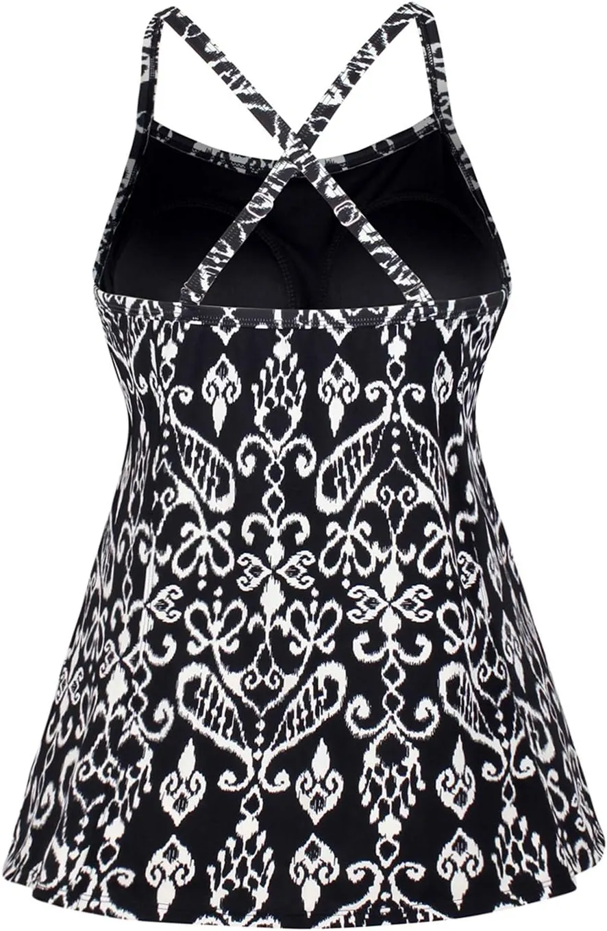 JINXUEER Women's Plus Size Flowy Swimsuit Crossback Tankini Top Modest Swimwear