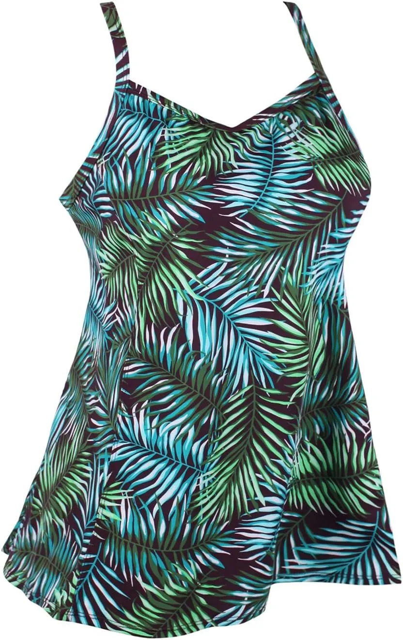 JINXUEER Women's Plus Size Flowy Swimsuit Crossback Tankini Top Modest Swimwear
