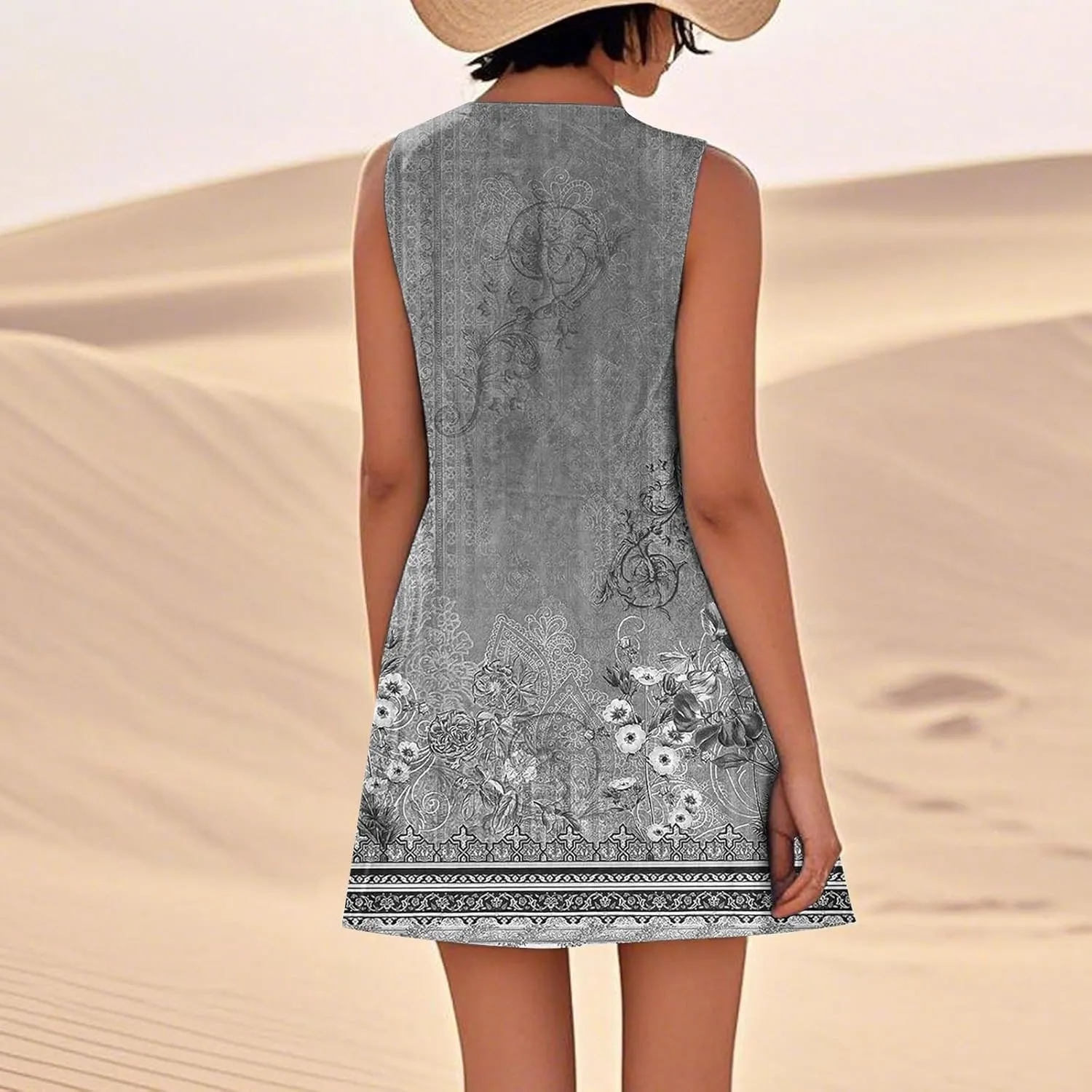 JJHAEVDY Summer Dresses for Women 2025 Beach U Neck Tank Dress Loose Sleeveless T Shirt Dress Casual Sundresses with Pockets
