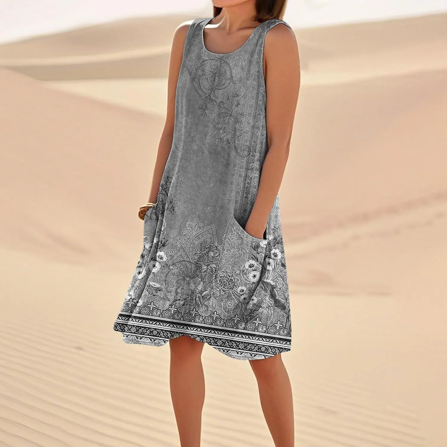 JJHAEVDY Summer Dresses for Women 2025 Beach U Neck Tank Dress Loose Sleeveless T Shirt Dress Casual Sundresses with Pockets
