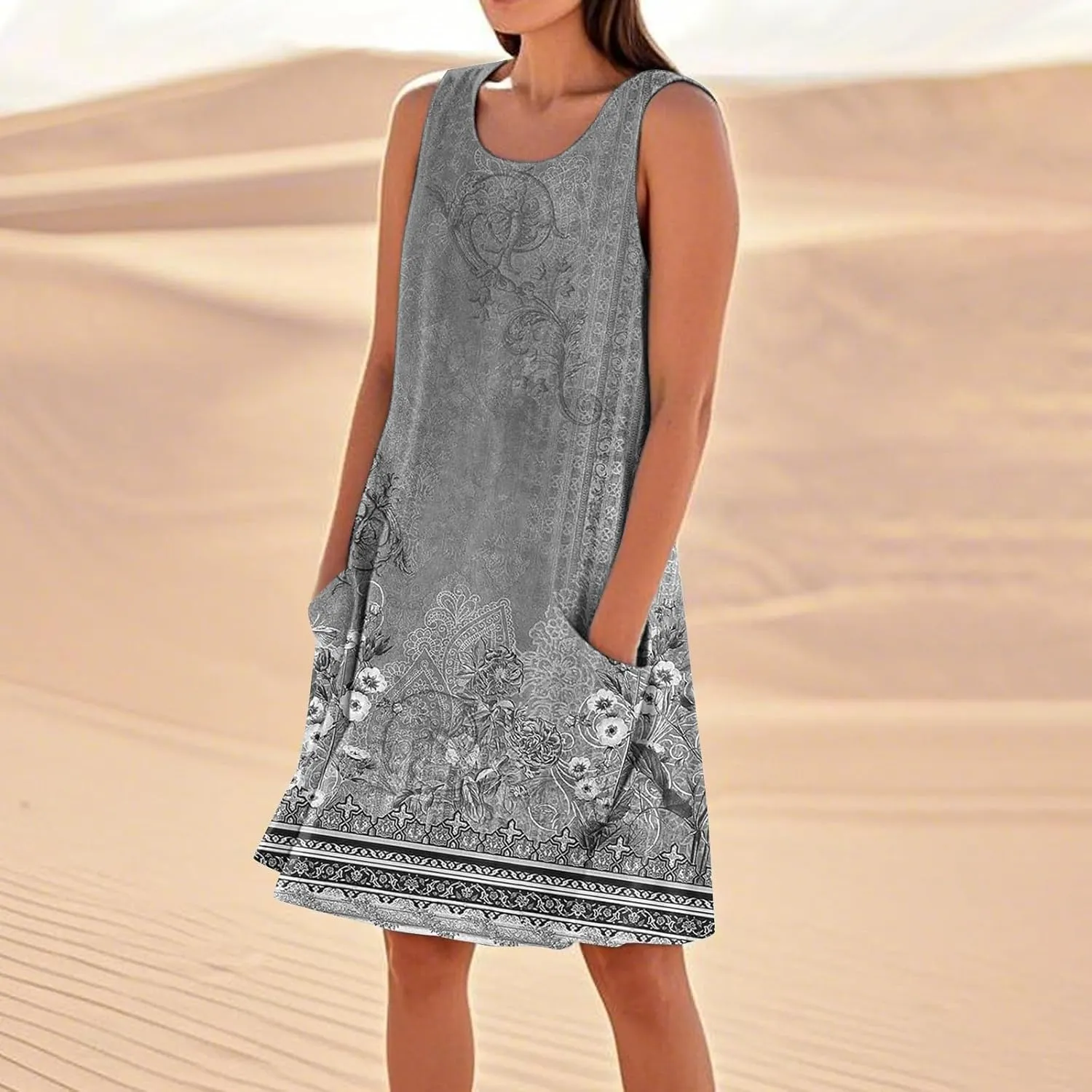 JJHAEVDY Summer Dresses for Women 2025 Beach U Neck Tank Dress Loose Sleeveless T Shirt Dress Casual Sundresses with Pockets