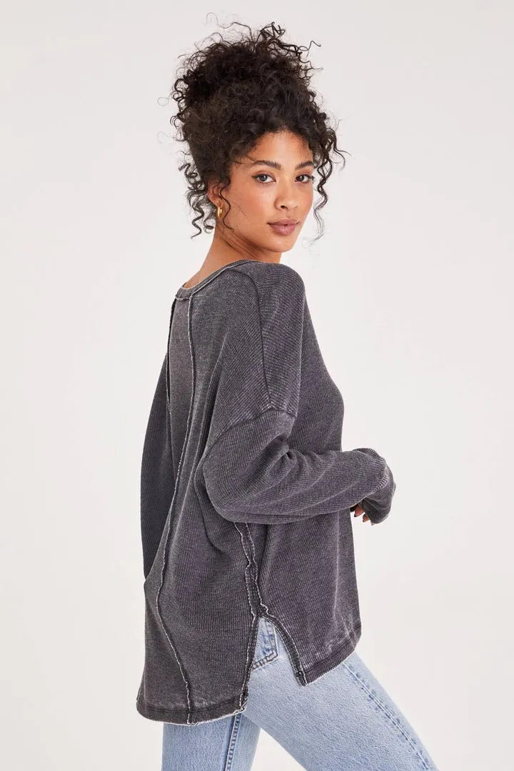Jocelyn Burnout Black V-Neck Thermal Top